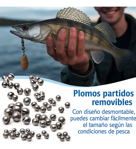 Caja Plomadas Plomos Pesca 50u Estuche 5 Tamaños Pesca