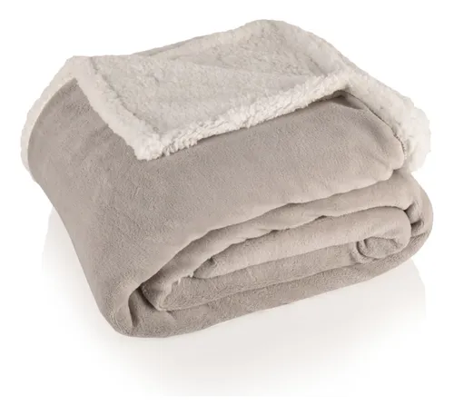 Frazada Reversible Queen Polar Corderito Microfibra 200x220 Color Gris