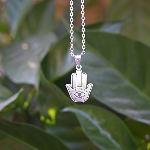 Dije Mano De Fátima En Plata 925 + Cadena Amuleto Proteccion Plateado