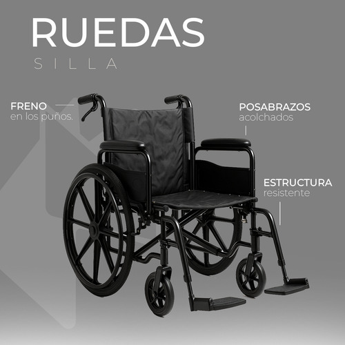 Silla De Ruedas Plegable Con Agarradera Para Traslado Adulto con Reposapies Ajustable Color Negro