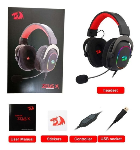 Imagen 6 de 7 de Auricular Gamer Redragon Zeus-x H510 Rgb 7.1 Surround Negro