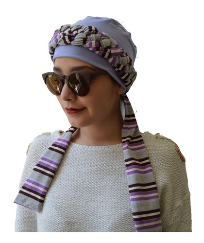 Turbante Oncologico Mod Elega Lila De Rayas 