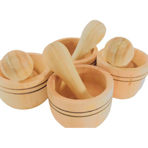 4 Mini Morteros De Madera Uso Gral. Ajo, Jengibre, Especias