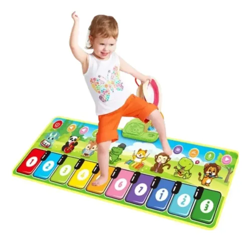 Alfombra Musical Piano Bebé Con 10 Animales – 110x43 Cm, 9 Teclas, 19 Melodías, 4 Modos, Para 1-3 Años