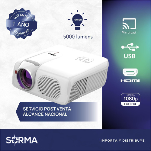 Imagen 2 de 10 de Proyector Hd1080 Led 5000 Lumens Mirror Cast Hdmi Portable