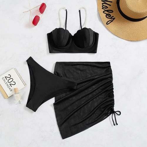 Traje De Baño Bikini Con Copa Estilo De Concha Con Pareo