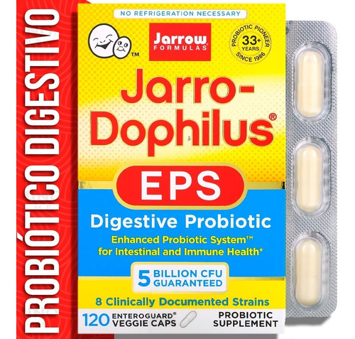 Jarro-dophilus® Eps Es Un Probiótico De Múltiples Cepas Con Enhanced Probiotic System  Para La Salud Intestinal E Inmunológica, 5 Mil Millones De Cfu Garantizados Contiene, 120 Cápsulas Veganas .