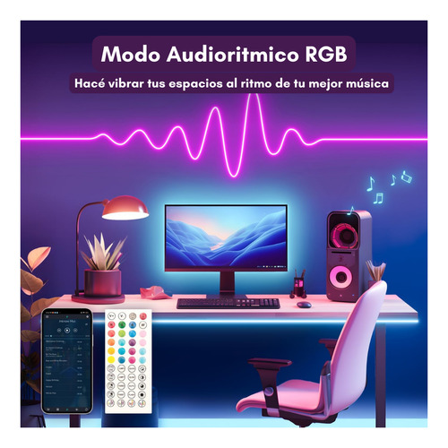 Manguera Tira Led Neon Flex 5050 Rgb Audioritmica Wifi App Alexa Google Home + Control Remoto De 5 Metros