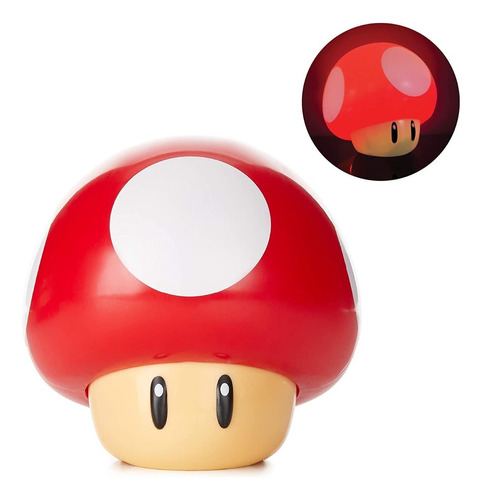 Super Mario Lampara Mushroom Light Tabletop Luz Nocturna Estructura Rojo