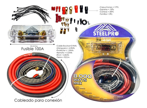 Imagen 2 de 3 de Steelpro - Kit Pro De Instalación Para Amplificador Calibre4