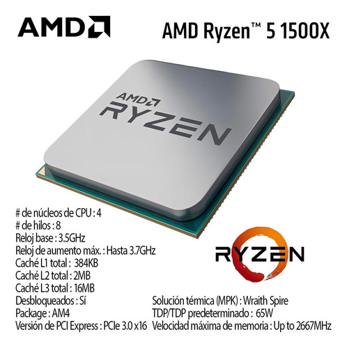 Procesador Amd Ryzen 5 1500x 3.7ghz