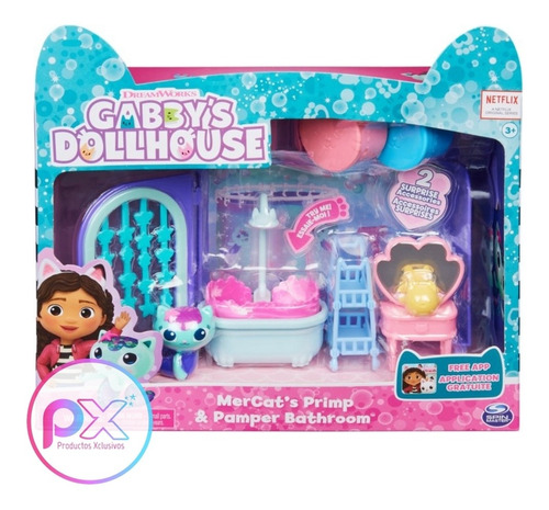 Gabby's Dollhouse Primp And Pamper Baño Con Figura De Mercat