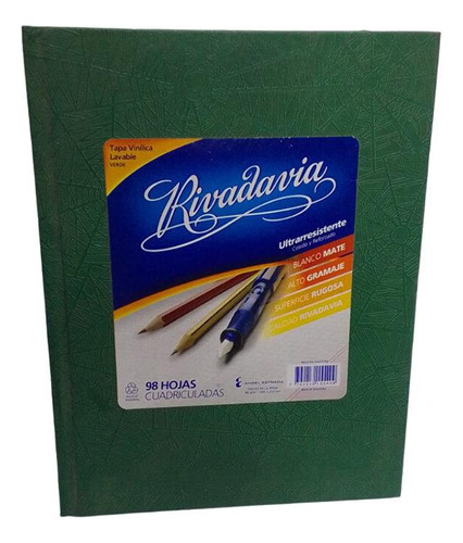 Cuaderno 16x21 Rivadavia Cuadriculado Verde Osc.(100 Hojas)