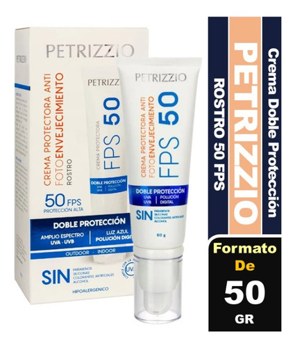 Petrizzio Crema Doble Protección Rostro Fps-50/luz Azul