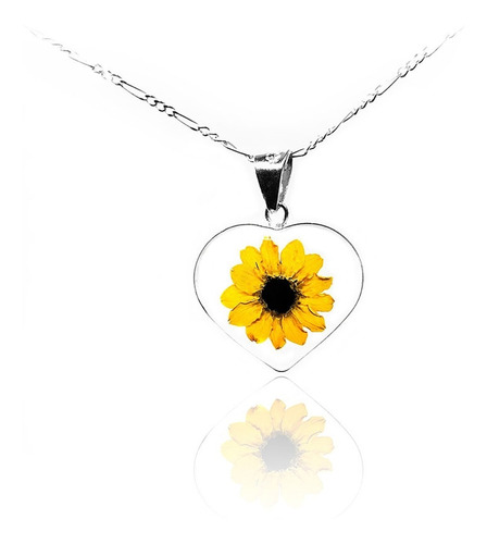 Collar De Plata Mujer Girasol Corazon Cadena Joyeria Dijes