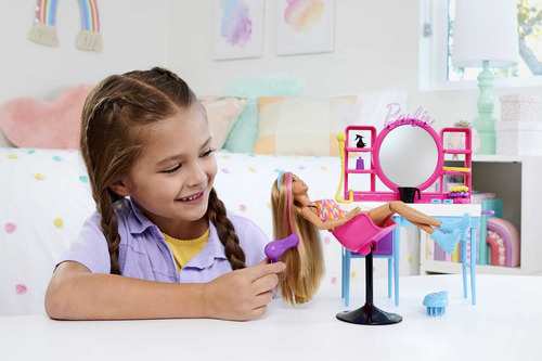 Set De Peluqueria Y Muñeca Barbie, Pelo Largo Que Cambia De