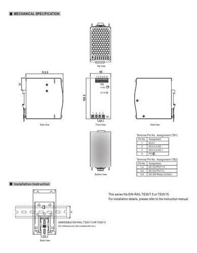 Tdr-240-48 Fuente P/din 240w 48v 5a 3 Phase Mean Well