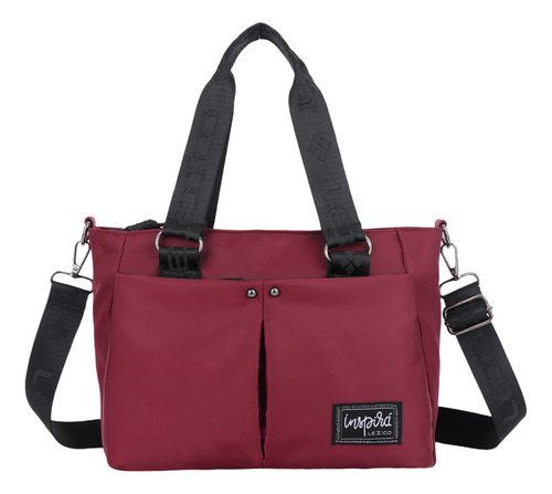 Cartera De Nylon Lexico Con Correa Desmontable Y Bolsillos Lex L451.4 Bordo Lisa Níquel Negro