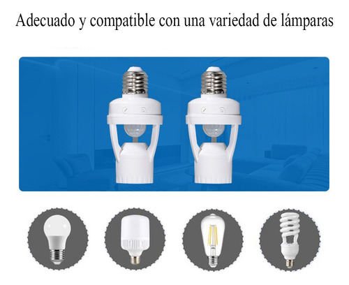 2 Porta Lámpara Sensor De Movimiento 360° Grados Socket