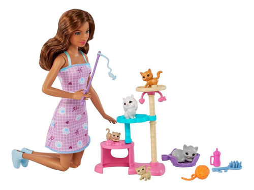 Muñeca Barbie 30cm Y Sus Gatitos Articulada Con Accesorios