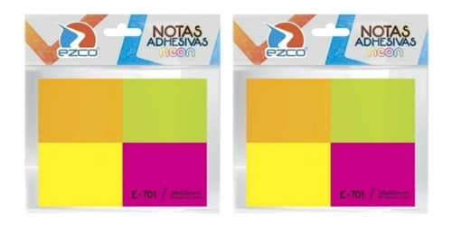 Pack X 2 Notas Adhesivas Ezco 38 X 50 X 50 X 4 Tacos Neon 