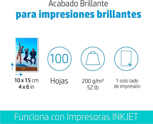 Imagen 4 de 8 de 100 Hojas De Papel Fotografico Hp Everyday Glossy 10x15cm