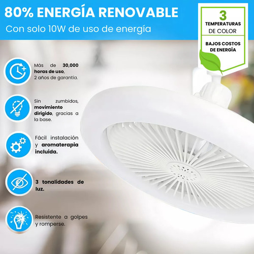 Foco Ventilador Techo Luz Led Control Blanco Interiores Aire