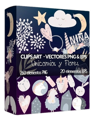 Kit Vectores - Unicornios Y Flores Png, Eps, Jpg