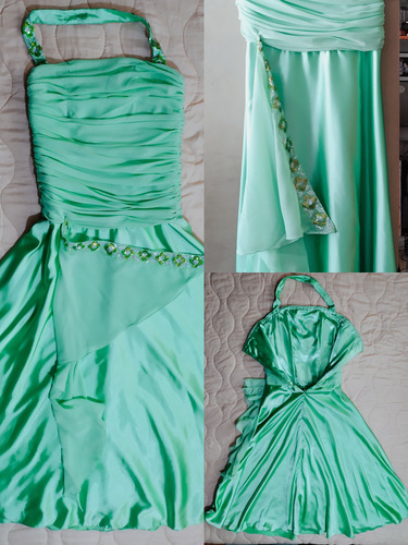 Vestido Largo De  Gala Alta Costura Verde Manzana 