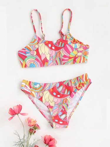 Shein Chicas Adolescentes Bañador Bikini Con Estampado