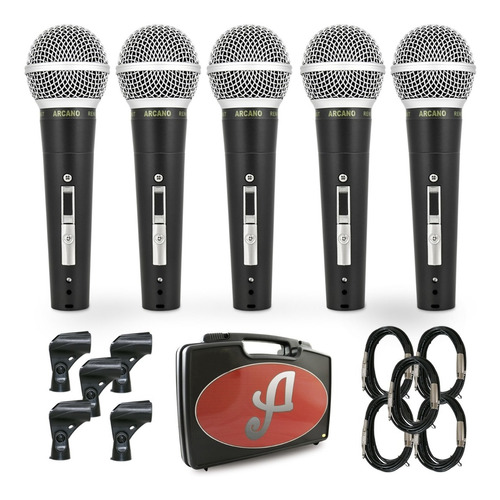 5 Microfones Arcano Renius-8 Kit Cabos Xlr-p10 4,5 Metros