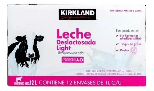 Caja Leche Deslactosada Light, Kirkland Signature 12 Pzas 1l