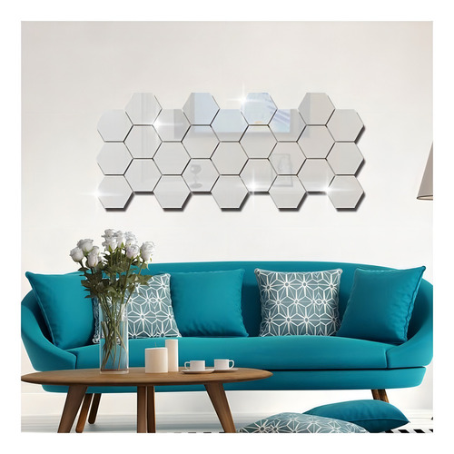 Espelho Decorativo Hexagonal Prata - 10