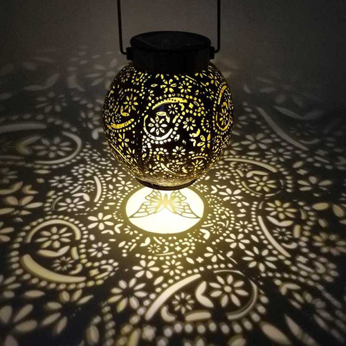 Lámpara Led Solar Hueca Con Proyección Floral Colgante
