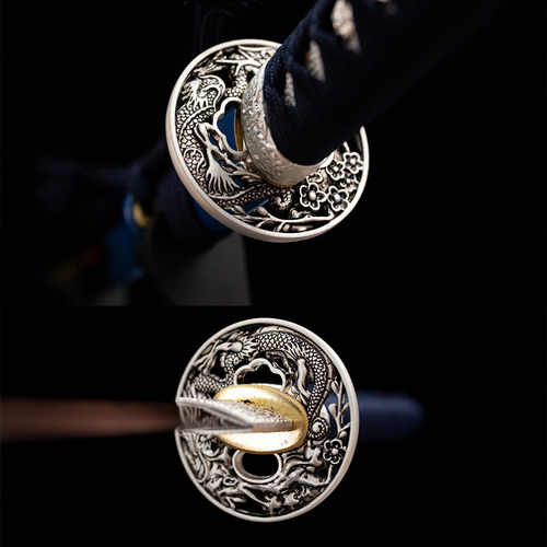 Katana Ciruela de Sangre Acero Damasco 100% Funcional Filo Real Hecho a Mano Samurai Full Tang Japón Ludede con Madera Base