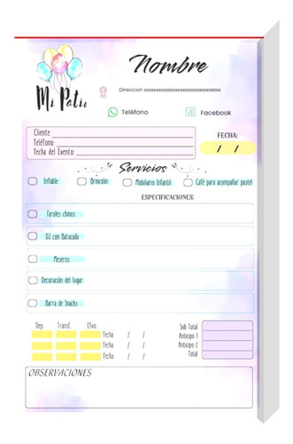 1 Millar De Notas 1 Autocopiante 1/4 Carta Personalizadas