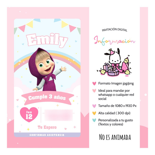 Tarjeta Invitación Digital De Cumpleaños Masha Y El Oso Masha Y El Oso