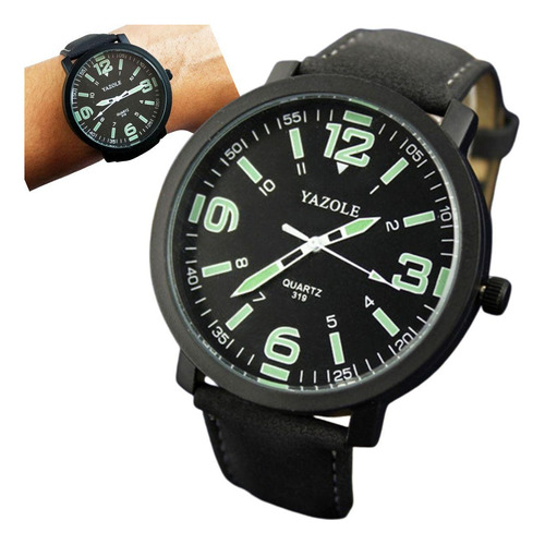 Relógio Masculino Yazole Sport Pulseira Couro Preto