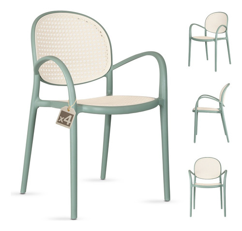 Magma Life Sillas para Comedor Centauri: Juego de 4 Elegantes Sillas de Plástico de Polipropileno Resistente y Descansabrazos ¡Estilo y Durabilidad en Perfecta Armonía! (Verde con Beige)