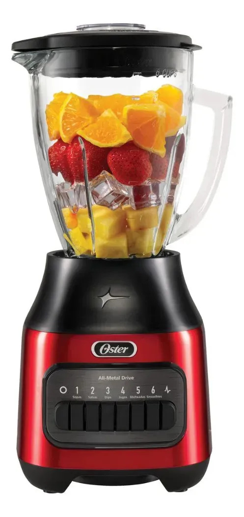 Licuadora Oster, de 6 Velocidades más Pulso, Vaso de Vidrio Boroclass, 1.5 L, 800 W, Roja, BLSTPEG-CPB