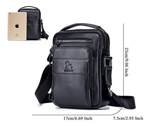 Bolso De Hombro De Cuero Genuino Para Hombres Color Negro Negro Liso Negro