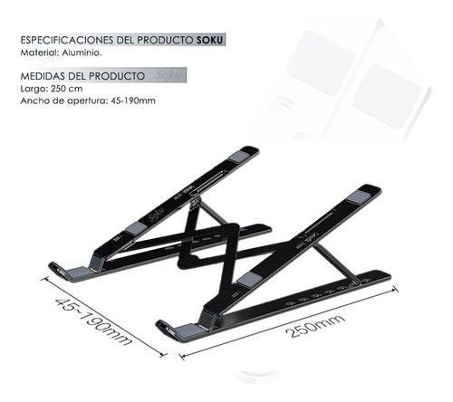 Base Aluminio Computadora Laptop Para Mac Tableta Ajustable Color Negro