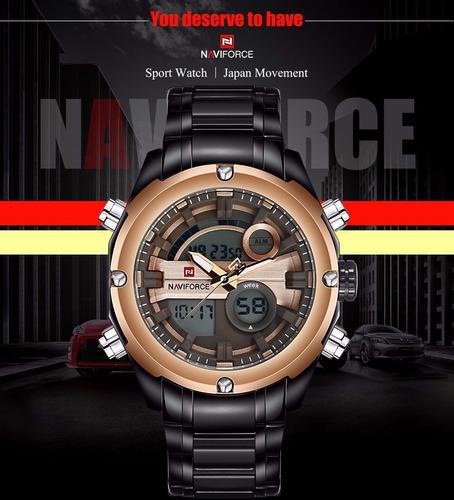 Relógio Masculino Naviforce 9088 Dourado Aço Inoxidável Top