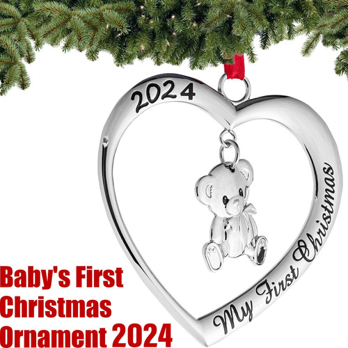 Adorno De Navidad Para Bebé 2024 Corazón Con Oso Colgante