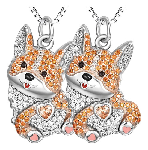Mascotas Dijes Y Cadenas, Mxoke-002, 2pzas, Corgi, Plata/nar Color Plata/naranja