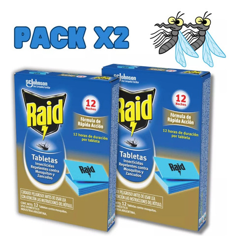 Raid Repuesto Tabletas Mata Mosquitos Y Zancudos Pack X2