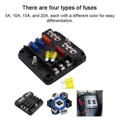 Bloque De Fusibles Universal Para Coche De 6 Vías Con Led Y