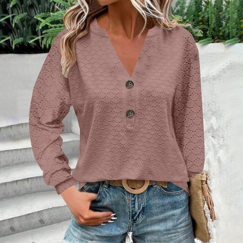 Camiseta Feminina De Manga Comprida Com Decote Em V