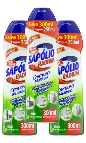 Kit 3 Saponáceo Sapólio Radium Cremoso Limão 300ml Bombril