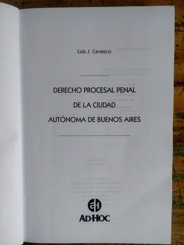 Derecho Procesal Penal De La Ciudad De Bs As - Cevasco (Usado)